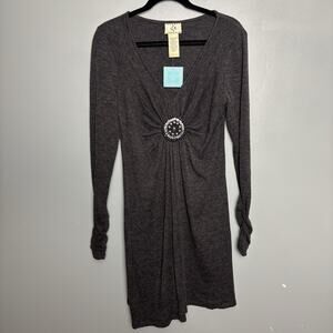 NWT Hayden Women’s Grey Broche Dress New Gray Medium Knee Length Mid